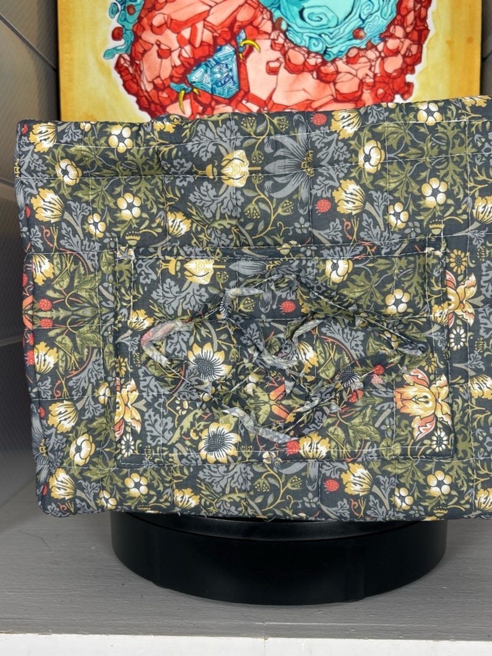 Quilted Floral Tote Bag in Olive and Yellow
